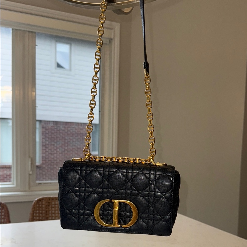 Dior Black and Gold Mini Bag with Quilted Design